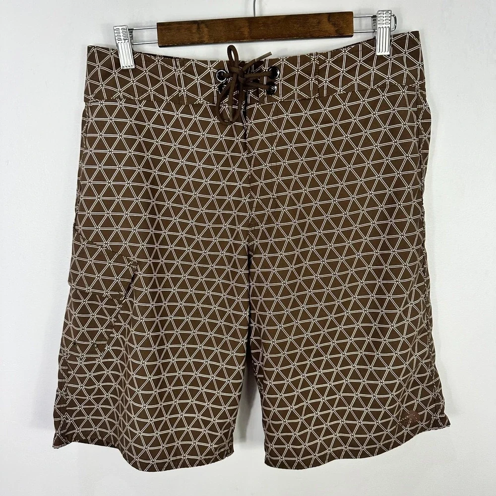 The North Face Board Shorts Men 32‎ Brown Geometric Beach Resort Surf Earthy
